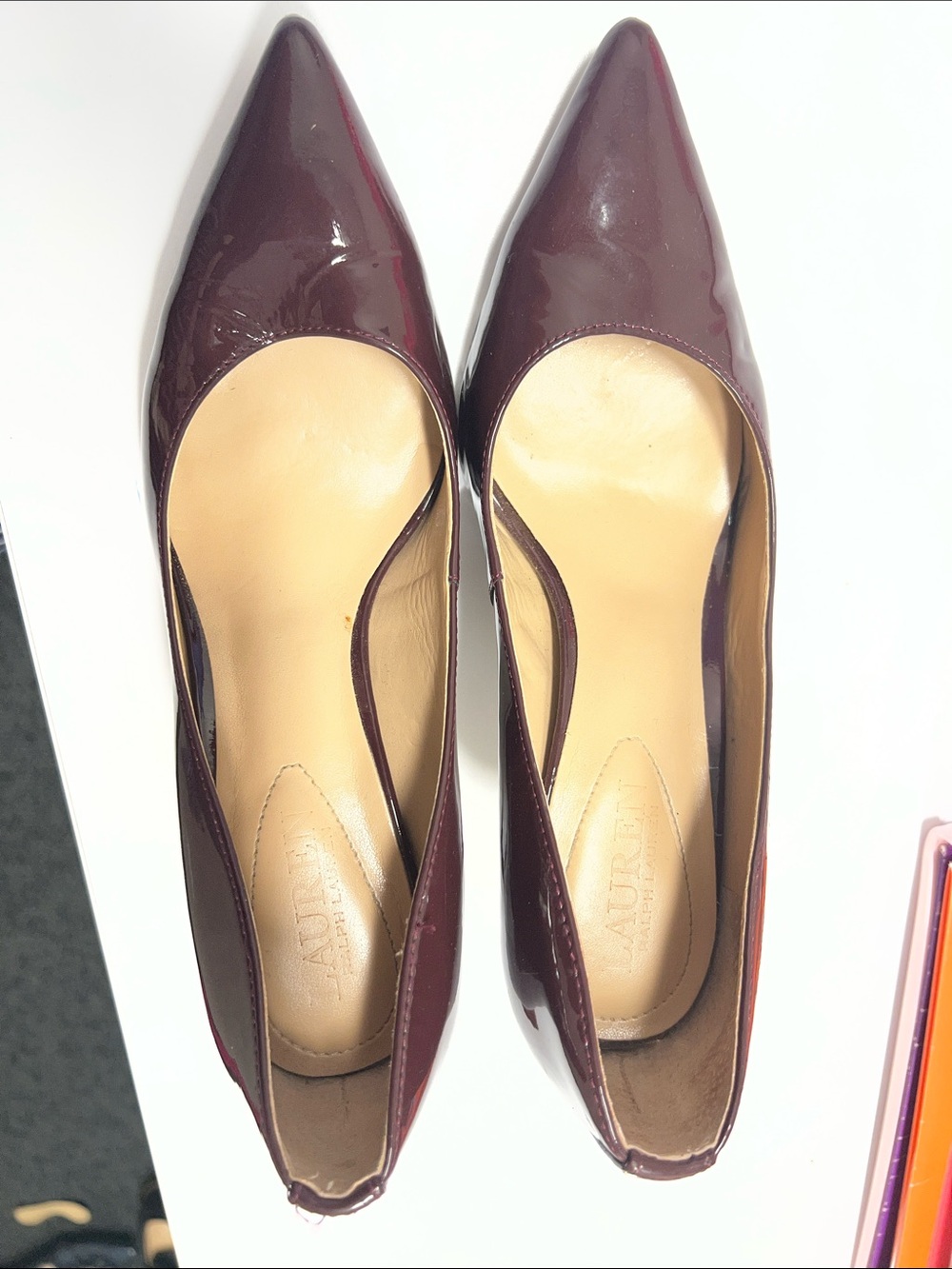 Ralph Lauren Women’s Pointed Patent Leather Pumps in Deep Burgundy